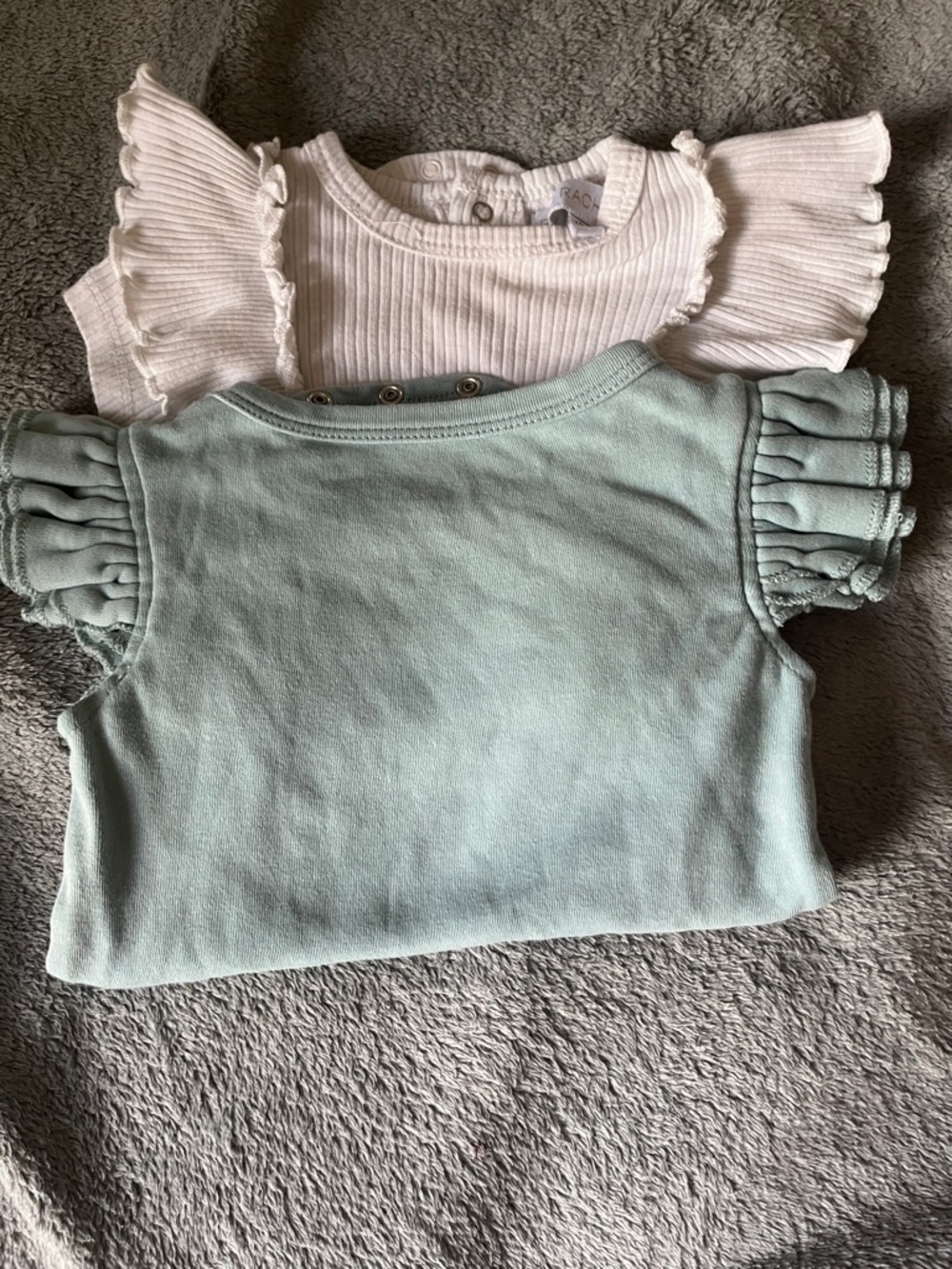 Baby Girl Ruffle Sleeve Top - Light Mint & Cream